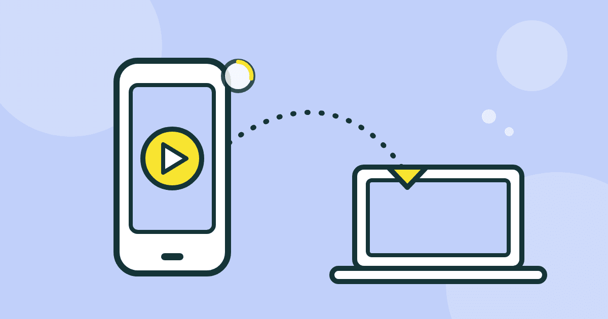 Illustration of a phone sending a video file up to a laptop screen
